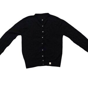 Vintage 1940s-1950s Solid Black Long Sleeve Cardigan Knit Fall Winter Sweater